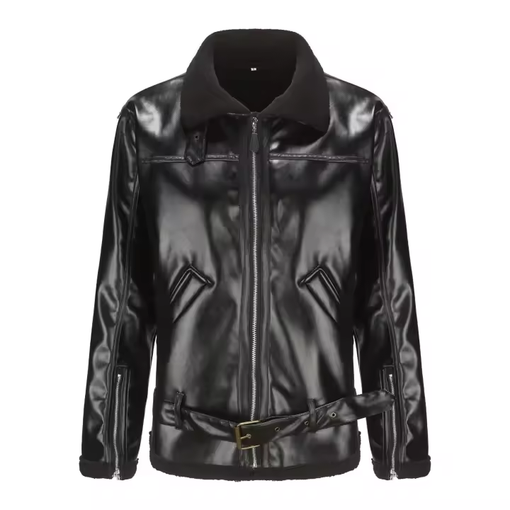 Chaqueta de cuero de manga larga para hombre, gran tamaño, informal, a la moda - 1