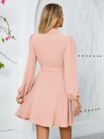 Elegante Vestido Corto para Mujer con Cuello en V Color Sólido Manga Larga - details 4