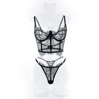 Conjunto de lencería Sexy de encaje Floral, corpiño, sujetador, conjuntos de bragas, ropa interior transparente sin forro, traje sexual de encaje con pestañas huecas - details 3