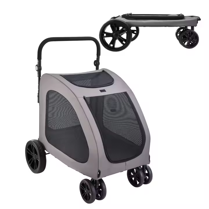 SucceBuy Cochecito para Mascotas, Cochecito para Perros de 4 Ruedas con Frenos, Capacidad de Peso de 160 Libras, Altura Ajustable, Ventanas de Malla Transpirable - 1