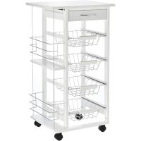 Carrito de Cocina con Ruedas Carro Multiusos con Cajón 4 Cestas Extraíbles de Metal y Bastidores Laterales 47x37x83 cm Blanco - details 0