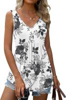 Verano nuevo con cuello en v sin mangas chaleco falda casual estampado tropical de flores vestido mujer - details 9