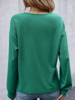 Suéteres con botones ahuecados y cuello en V para mujer, Jersey de punto, Top de Color sólido, suelto, informal, combina con todo, otoño - details 10