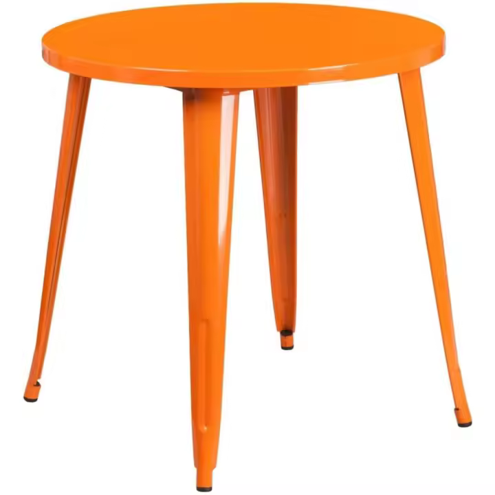 Flash Furniture Muebles Flash Mesa Redonda de Metal para Interiores y Exteriores de Grado Comercial Pulgadas, Caucho, Acero galvanizado, Naranja, 30" Redonda - 1