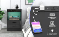 Rcynview Mesa de noche  Madera, luz LED, enchufes USB, cajón abierto, compartimentos 40x40x35cm - details 2