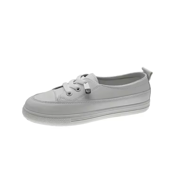 Zapatillas de deporte de plataforma baja para mujer, zapatos femeninos de cuero Pu para caminar, mocasines planos blancos, zapatos casuales sin cordones - 1