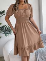 Elegante Vestido de Verano 2024 para Mujeres Cuello Cuadrado Corto Mangas Cortas con Volante - details 3