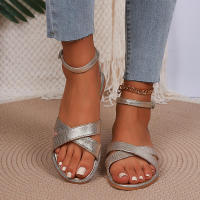 Sandalias planas para mujer Verano Punta abierta redonda Zapatos de mujer de gran tamaño de moda con una sola correa - details 13