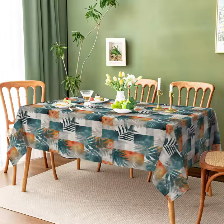 Mantel resistente a las manchas con geometría de acuarela de plantas de trcal, mesa de comedor para sala de estar y café - 1