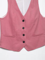 OUWU- 2025 Conjunto De Traje Rosa Para Mujer, Chaleco Con Botones Sin Mangas Y Pantalones Cortos Plisados, Elegante Y Versátil Para Ropa De Verano - details 6