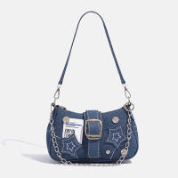 Bolsa de axilas de mezclilla estrella nueva tendencia de moda diseño de nicho bolsa de media luna bolso de lona bolsa de cadena - details 6