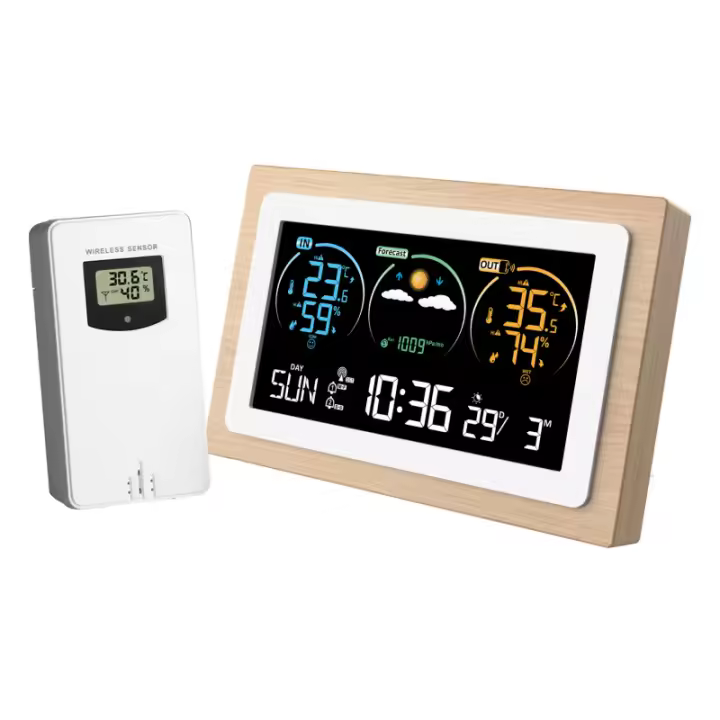 Reloj Meteorológico Multifuncional Pantalla de Colores Medidor de Temperatura y Humedad Interior y Exterior Despertador Electrónico de Predicción del Tiempo - 1