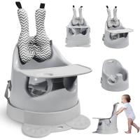 Asiento de suelo infantil 4 en 1, soporte para bebé a partir de los 6 meses, asiento de piso con bandeja/base adicional con ruedas/reposacabezas/cinturón de seguridad/cuerda para tirar, color - details 0