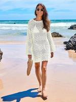Blusa de punto con cuello redondo, chal de vacaciones, falda de playa de manga larga hueca 2025, protector solar de perspectiva - details 2