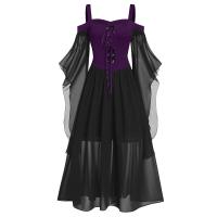 Vestido De Mujer Talla Grande Hombros Descubiertos Con Alas De Mariposa Estilo Gótico Para Halloween Vestido Elegante De Cintura Media Polyester - details 5