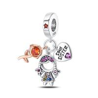 Pulsera de plata de dos tonos con colgante triple celestial de cuentas en forma de corazón para la fabricación de joyas - details 20