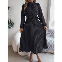 Vestido pequeño de manga larga plisado con cuello alto para mujer, ropa elegante, - details 38