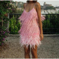 Vestido corto con lentejuelas y borlas para mujer, minivestido Sexy con tirantes finos y costuras, elegante, para fiesta y Club - details 5