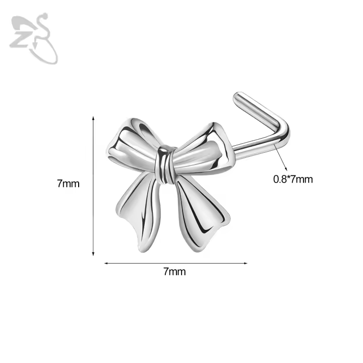 ZS-Piercing de nariz de acero inoxidable en forma de L, Perno de Nariz de cristal CZ brillante, flor, mariposa, forma de corazón, 20G, 1 pieza - 1