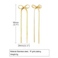Pendientes largos de acero inoxidable con lazo para mujer coreana, oro, regalo de joyería, 1 par - details 1