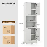 Aparador de Cocina con 2 Armarios con Puertas y Estantes Abiertos, Armario Alto de 6 Niveles con Dispositivo Antivuelco, Mueble de Almacenamiento para Salón, 56 x 30 x 190 cm (Blanco) - details 16