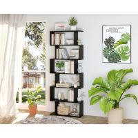 Estantería geométrica, estantería en forma de S, estantería de 6 niveles para dormitorio, estantería decorativa de madera moderna, estantería alta para oficina en casa, color negro - details 10