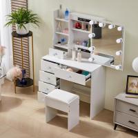 Tocador De Maquillaje con Espejo y 10 Bombillas Led Luz Regulable, Tocador Blanco con Brillo Ajustable, Tocador De Dormitorio con Taburete 6 Cajones, 3 Estantes y 3 Estantes Ocultos - details 1