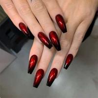 Uñas postizas de ballet largas acrílicas degradadas rojas y negras decoradas con pegamento, uñas reutilizables, 24 piezas - details 1