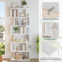 Estantería geométrica, estantería en forma de S, estantería de 6 niveles para dormitorio, estantería decorativa de madera moderna, estantería alta para oficina en casa, color negro - details 22