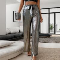 Pantalones cómodos sueltos de cintura alta para mujer, pantalones plateados de pierna recta para mujer de verano - details 3