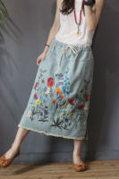 Falda de Mezclilla Bordada Suelta de Lujo Vintage Estilo Coreano para Mujeres Moda Casual de Calle con Floral Talla Grande Longitud Midi Material Exterior Denim - details 3