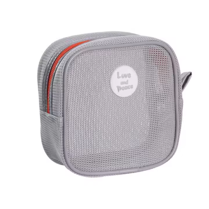 Bolsa con cierre de maquillaje de malla cuadrada bonita, bolsa de aseo transparente, bolsa de cosméticos visible para auriculares, bolsa de almacenamiento de artículos de tocador para niñas - 1