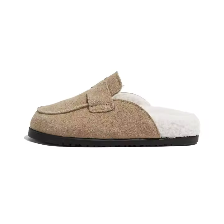 Zuecos de felpa cálidos para invierno y nieve para mujer, zapatos informales de piel para mujer con suela gruesa antideslizante para exteriores, zapatillas tipo mula - 1