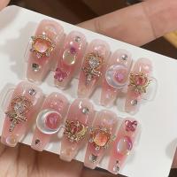 10PCS Uñas Postizas De Presión Hechas a Mano Japonesas Todomatch Rosa Ultra Brillante Uñas Falsas De Medio Paso - details 5