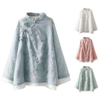 Algodón en mujer blusa estilo bordado wer patrón nudo botón cuello alto A e camisa china - details 18