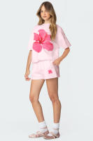 Conjunto dulce arco reductor de edad 2025, suéter de manga corta con estampado suelto, top de mujer, pantalones cortos de manga corta. - details 16
