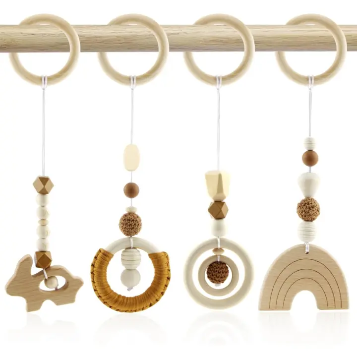 Juego de Gimnasio de Madera Montessori Set de 4 Piezas para Cochecitos de Bebé - 1