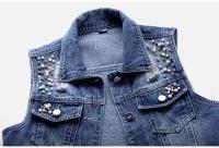 JMPRS-Chaqueta para mujer, chaqueta vaquera rasgada de moda con perlas de lujo, abrigo corto suelto sin mangas, chaquetas casuales 5XL - details 5