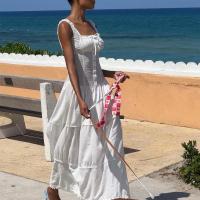 Vestido largo blanco elegante con cuello cuadrado, vestido de verano liso sin mangas, fiesta de moda francesa y playa para mujer - details 2