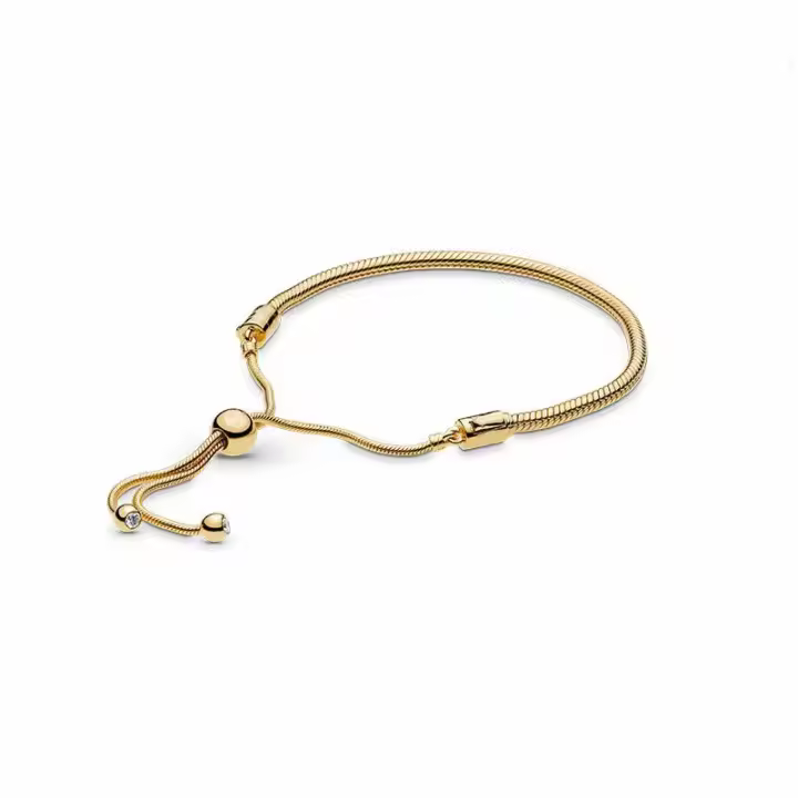 Pulsera de Cadena de Serpiente de Plata de 14K Cierre Deslizante Pulsera de Momentos Rigidos - 1