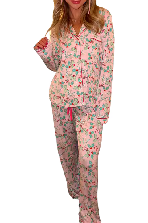 Elrachen Conjunto de pijama navideño floral para mujer, multicolor, tallas S-2XL - 1