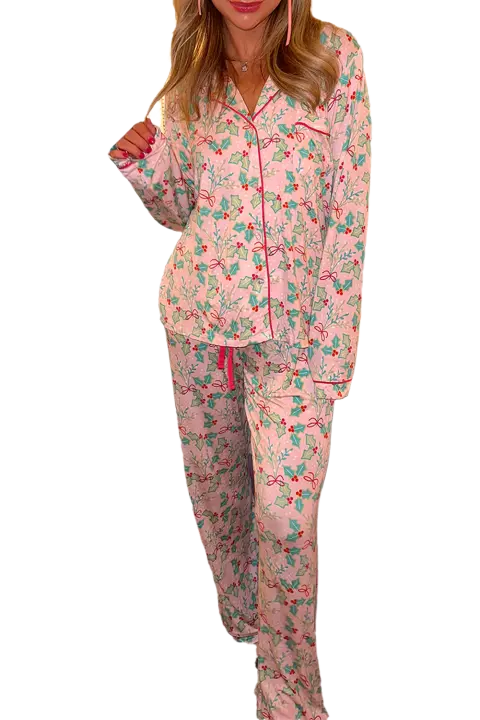 Elrachen Conjunto de pijama navideño floral para mujer, multicolor, tallas S-2XL - 1