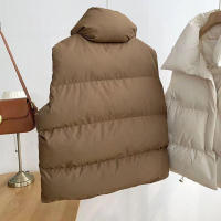 Women winter cotton vest warm coat stand collar zipper sleeveless jacket overcoat loose drawstring waistcoat - details 1