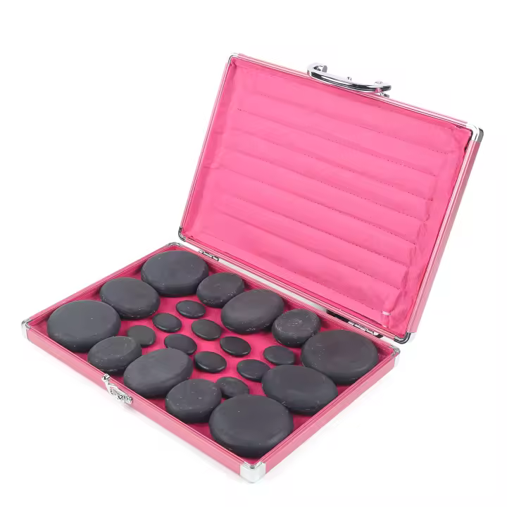 Juego de masaje de piedras calientes, piedras de masaje de 20 piezas para Spa, piedras calientes con Kit de calentador, estándar de la UE de 220V aprox. 60-70 °C/140-158 °F - 1