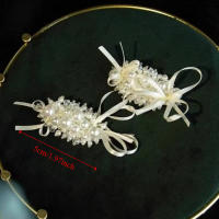 1 par de pinzas para el pelo de novia con estilo coreano, cuentas de perlas blancas, horquilla para novia, tocado de boda con borlas hecho a mano, accesorios para novia - details 0