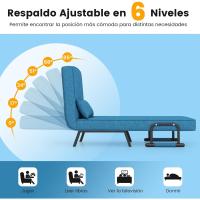 Sofá Cama Convertible Silla de Dormir Individual Tri-Fold con Respaldo Ajustable de 6 Posiciones, Cojín Desmontable y Asiento Tapizado Estructura Metálica Plegable (Azul) - details 3