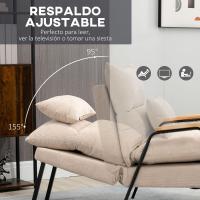 Reclinable con respaldo ajustable tapizado en pana, marco de acero y cojines para salón dormitorio 68x91,5x88 cm beige - details 3