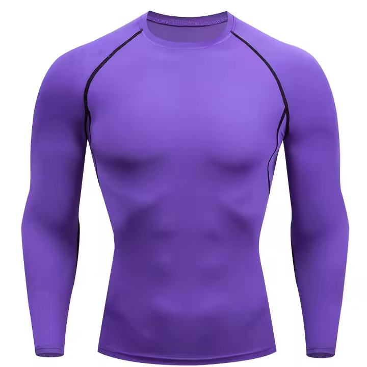 Quick-Dry Purple Compression Shirt for Men - Long Sleeve Athletic Workout Top and Base Layer T-Shirt - 1
