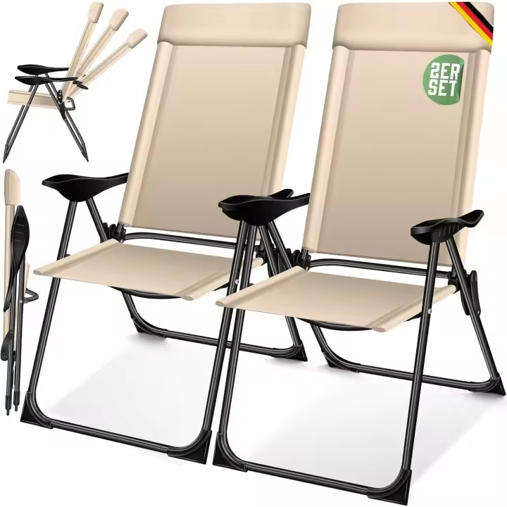 Juego de Sillas de Jardín Plegables de Aluminio Respaldo Alto Ajustable, 7 Posiciones, Transpirables, Portátiles Ideal para Jardín y Camping - 1