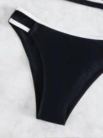 Conjunto de Bikini unicolor con tirantes para mujer, Sexy para el hombro con una correa traje de baño, 2 piezas - details 5